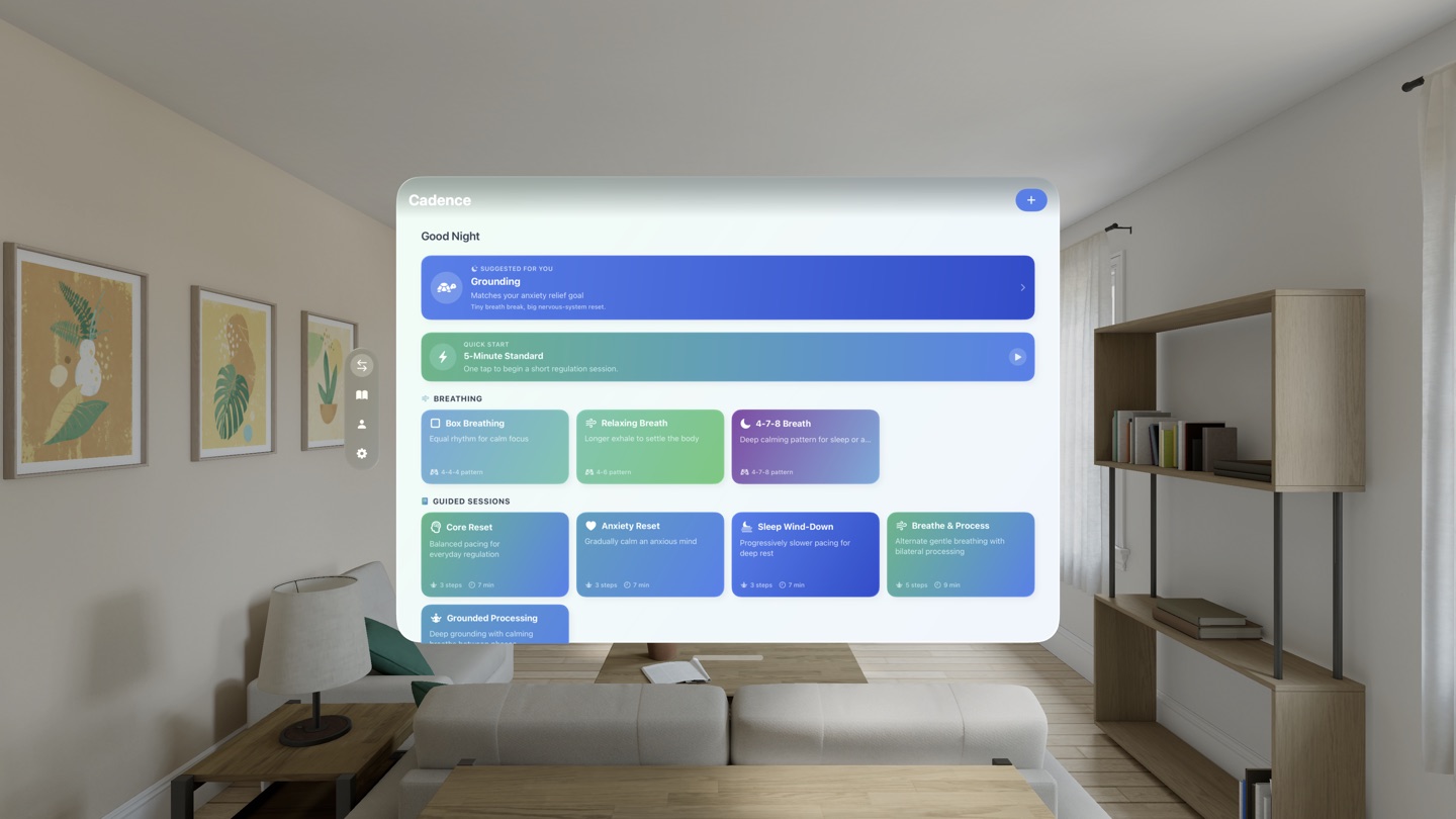 Cadence practice screen on Apple Vision Pro